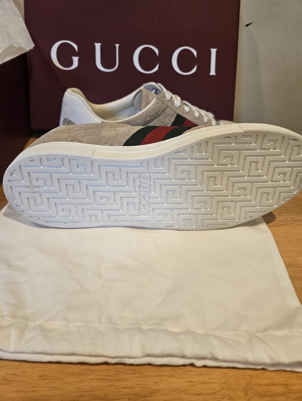 Gucci Men's Ace Sneaker With Web Oatmeal Size UK 10.5 - Picture 6 of 9